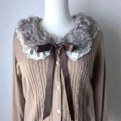 アクシーズファム ファーカーディガン リボン レース パールボタン