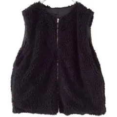 ​✨１点限り✨ボアベスト ブラック Mサイズ フェイクファー ジップアップ