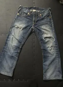 True Religion ダメージ加工 ストレートデニム 34