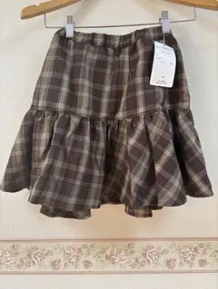 チェック柄 フリルスカート JXS 145〜155cm ブラウン 新品タグ付