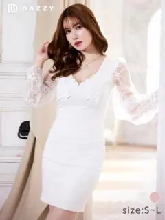 【DAZZY】ビジューフラワーボリュームスリーブタイトミニドレス