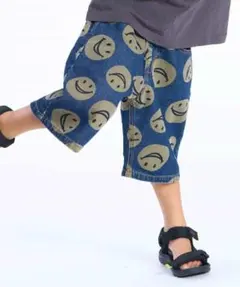 新品80-130 ライトワイドデニムパンツ 6分丈