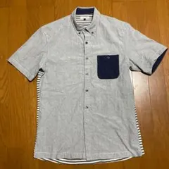美品！個性的なデザインでカッコいい！アーヴェヴェオム 背面ニット地変形半袖シャツのサムネイル