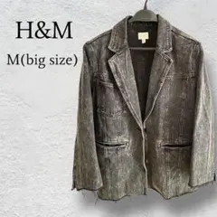 【SALE 美品】H&M テーラードジャケットM 大きめ 黒デニム ダメージ