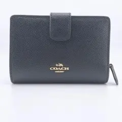 【COACH】ブラック レザー 二つ折り財布 ロゴ金具 ※メンズ レディース 可のサムネイル