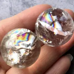 【残りわずか！虹入り！2個セット】天然石　アイリスクォーツ　水晶　丸玉7