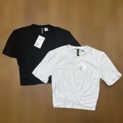 H&M クロップドTシャツ　ツイストヘム　白黒set
