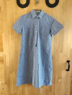青と白のギンガムチェック 半袖シャツワンピース