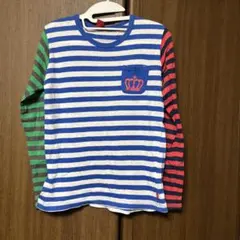 長袖カットソー 青白ストライプ ポケット付き