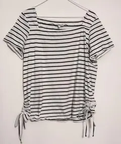 NEXT　ストライプ 半袖Tシャツ サイド絞り　リボン　スクウェアネックのサムネイル