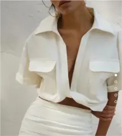 ZARA ストレッチリネンブレンドクロップドシャツ