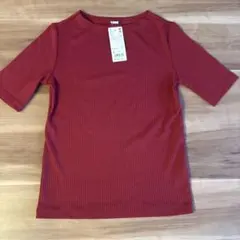 値下げ！ユニクロ レディースリブボートネックTシャツ 5分袖 S 新品