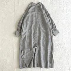 極美品 ネストローブ 25SS リネンストライプシャツワンピース 長袖 ロング丈