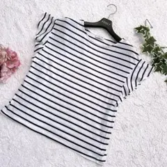 any FAM フリル袖 ボーダーカットソー Mサイズ ホワイト×ブラック