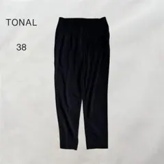 トーナル スラックスパンツ ウエストゴム 黒パンツ 通勤 シンプル 仕事