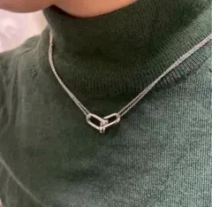 ダブルリングネックレス シルバー メンズ レディース　石なしver