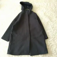ユニクロ ライトウールブレンドフーデッドコート 比翼ボタンL