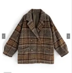 【新品•未使用】GRL チェック柄ダブルボタンコート