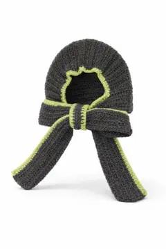 フード付きマフラー　バラボネット　リボン　バラクラバ　ハンドメイド　グレー