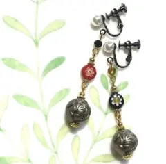 ☆ミルフィオリと薔薇とパールのイヤリング☆天然石 パワーストーン