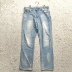✨レイジブルー【30】青系 デニムパンツ ストレート ユーズド加工 春夏 M～L
