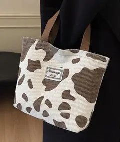 新品 牛柄トートバッグ ブラウン×ホワイト