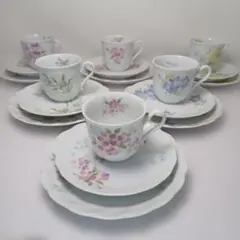 Noritake　千趣会コラボ　花々　カップ&ソーサー、ケーキ皿 6客セット