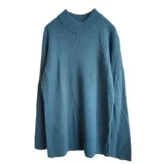 2420 美品 モックネックリブニット セーター ブルー系 L