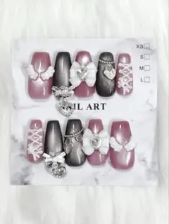 ネイルチップ 地雷系 フレンチガーリー 量産型 マグネット 天使 黒 ピンク