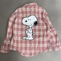 未使用ZARAキッズ130スヌーピー チェック柄 長袖ボタンシャツピンク