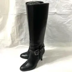 【ダイアナ】DIANA （21.5）レザー ロングブーツ ヒール ベルト BLK