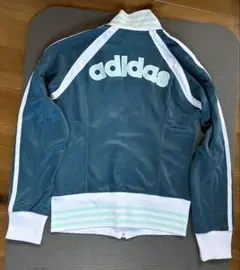 adidas ジャージ上下セット 緑　ロゴ大　染みあり