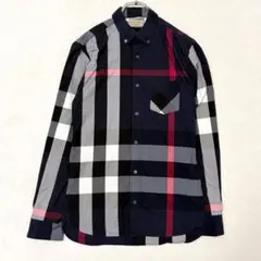 【希少美品】バーバリー メガチェック ネイビー ブラック系 長袖シャツ メンズ