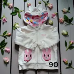 【人気商品HOT BISCUIT 80可愛いうさぎ耳付き！クリーム色 パーカー】