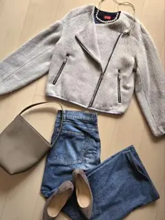 美品 デ プレ Woolシャギーライダースジャケット グレーのサムネイル