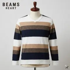 BEAMS HEART メンズ ボーダーVネック長袖Tシャツ 綿100% M