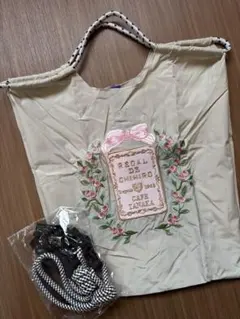 刺繍バッグエコバッグ ボールアンドチェーン カフェタナカ ライトグレイ Mサイス