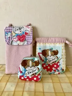 少し訳あり　ハンドメイド　スマホポーチと巾着ポーチ、ミニがま口