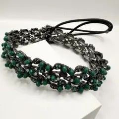 ZARA ザラ　ビジュー　ヘアバンド　ブラック　グリーン　ボタニカルのサムネイル