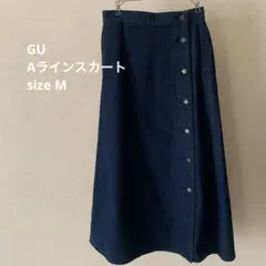 【美品】GU JEANS Aラインロングスカート フロントオープン デニム M