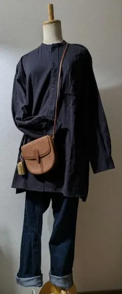 無印良品 洗いざらしオックススタンドカラー長袖シャツ S-M