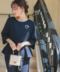 神戸レタス　ペプラムフォーマルセットアップ　プチS　ネイビー