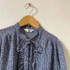 ボタニカル＊グレージュ＊立ち襟ブラウス＊古着