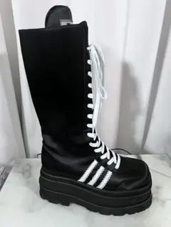 ロングブーツ 24cm ブラック レースアップロングブーツ 韓国 モード