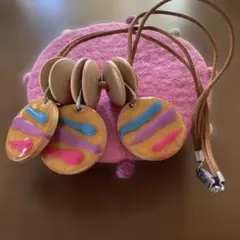 カラフルストライプ木製ペンダントネックレス