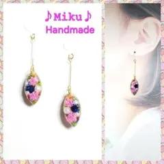 No.1358-A　ドライフラワー☆かすみ草☆パール☆レジン☆ピアス・イヤリング