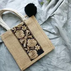 No.36　インド刺繍リボン　ジュートバッグ