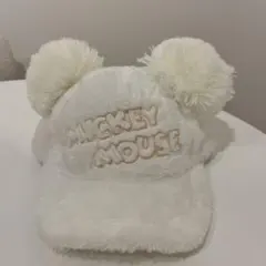 ディズニー　キャップ　もこもこ　ミッキー　白