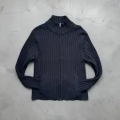 replay ジップアップ ニット セーター 畦編み ハイネック ネイビー L 