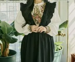 【クティールとレトロ】２way フリルキャミワンピース ブラック 黒 L